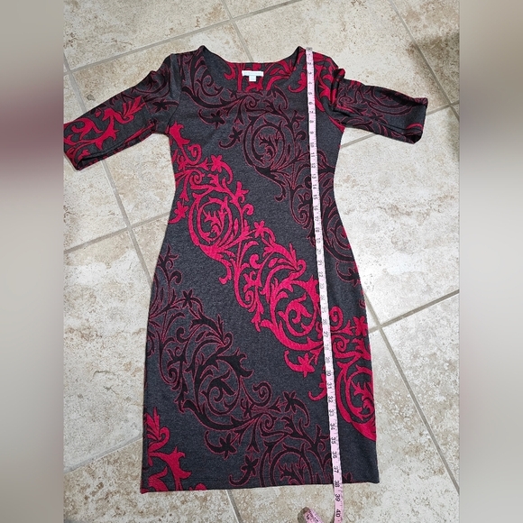 New York & Company Gothic Black Red Long Sleeve Midi Dress Small Whimsigoth 90s - Picture 7 of 7